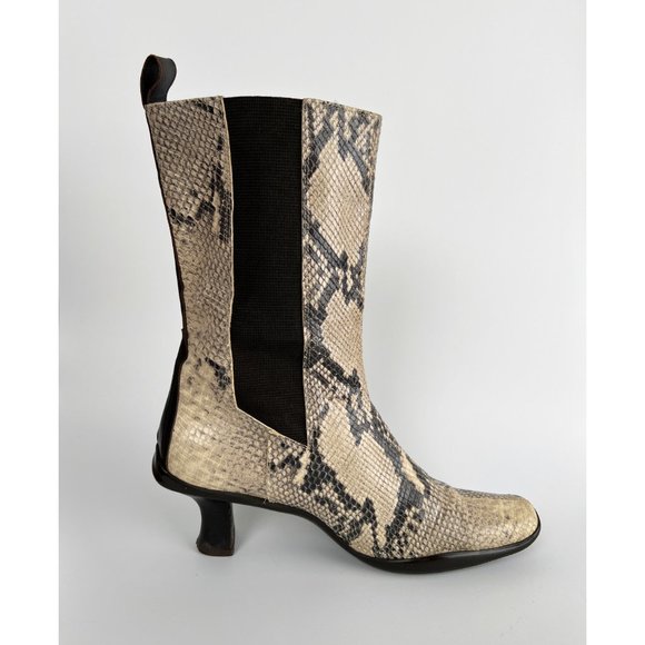 Donald J. Pliner Leather Tall Chelsea Boots Snake Skin Short Kitten Heel Booties - Picture 9 of 9